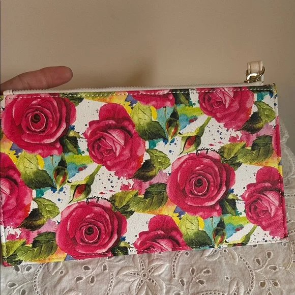 Juicy Couture Rose Print Clutch - Pink and Green - Picture 6 of 14